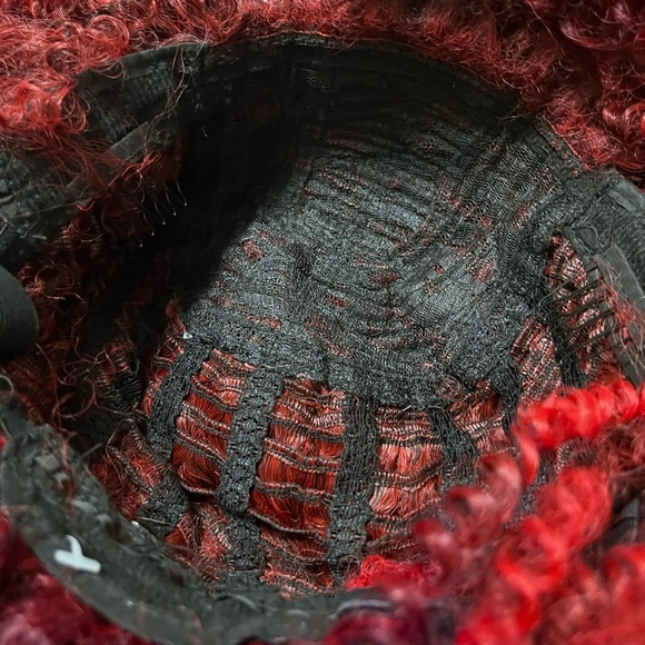 Ansho 15 Inch Short Curly Afro Kinky Wig Synthetic Hair Big Hair Red Black Ombré - Picture 7 of 8